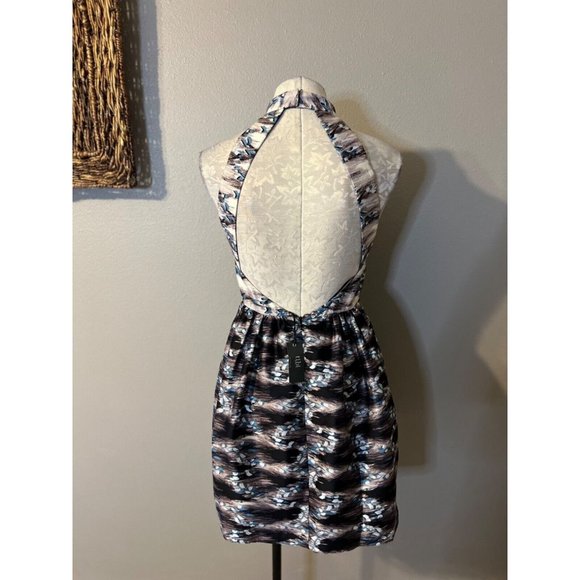 TIBI Backless A Line Dress 8 Silk Black Gray Ivory Blue NWT - Picture 4 of 12